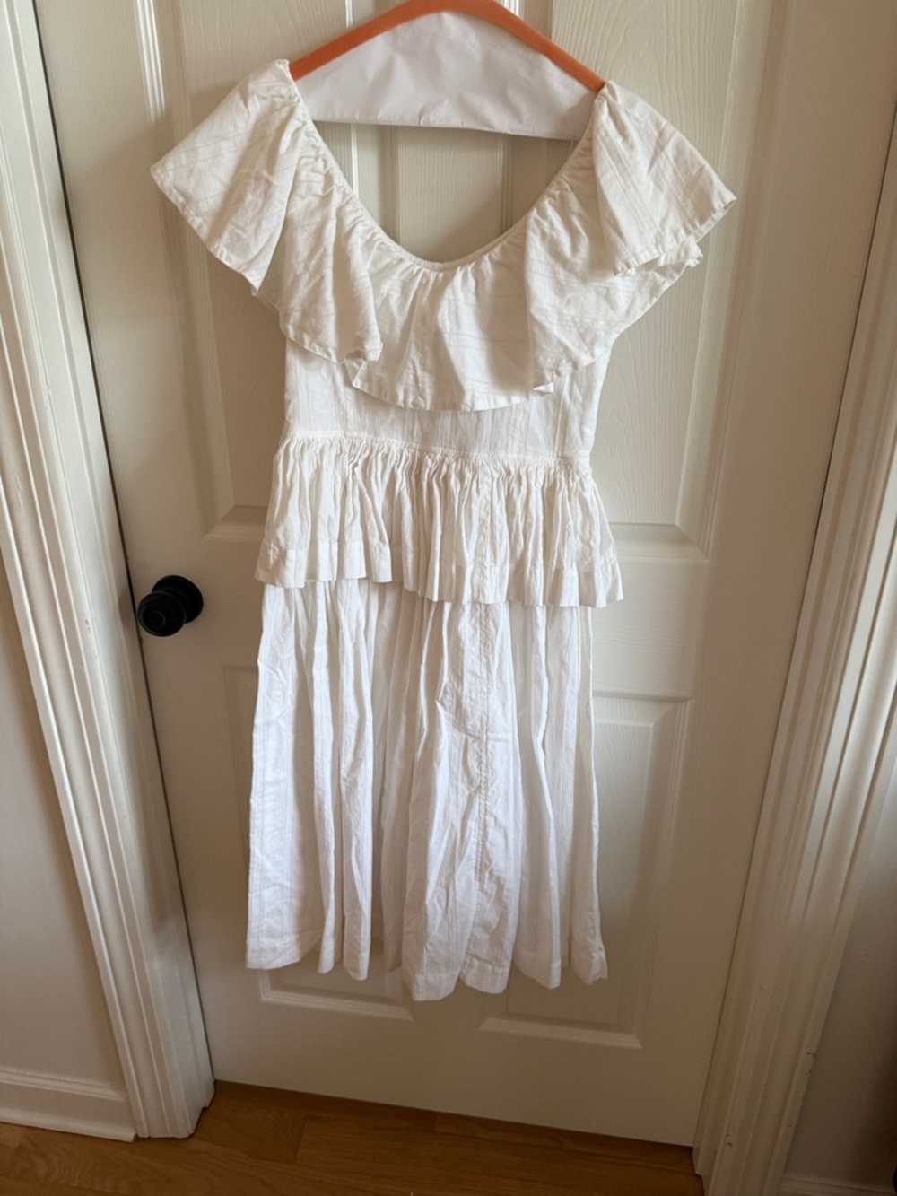 White Ruffle Off-Shoulder Midi Dress - Picture 2 of 3